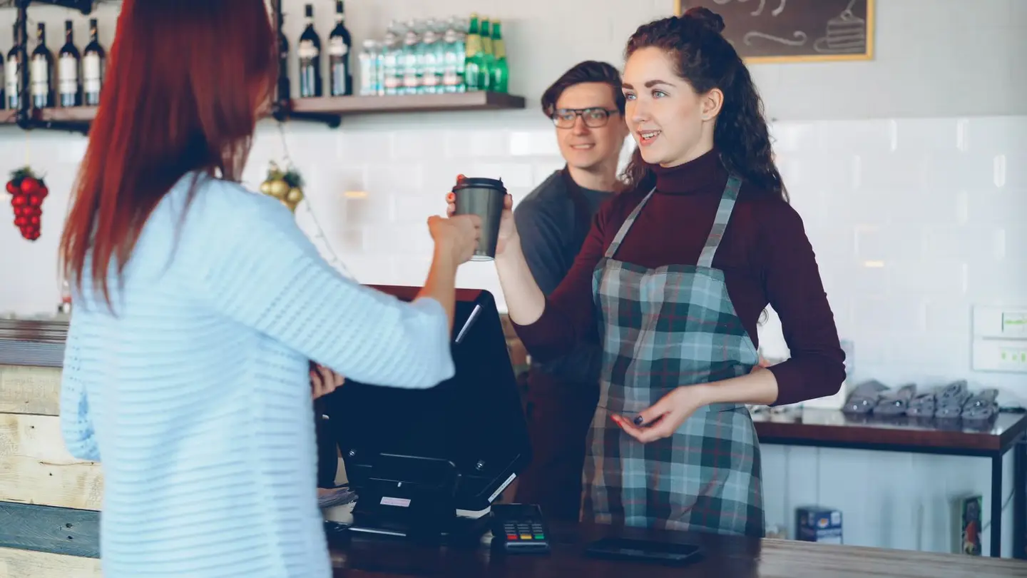 Friendly Café Interaction with Customers and Baristas