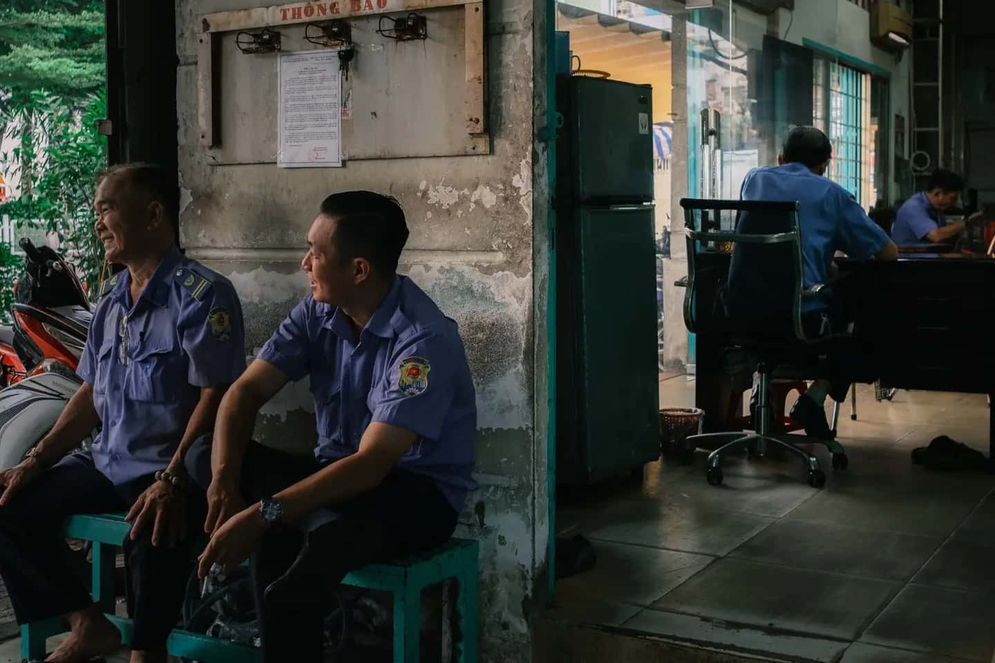 Security Guards Relaxing in Indoor Office Space